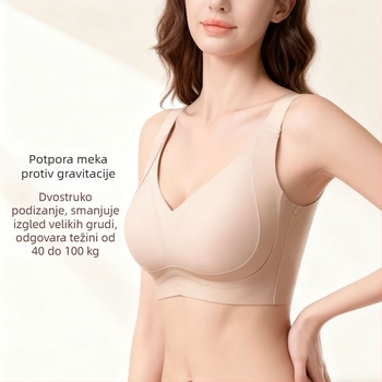 Bezšivni grudnjak s širokim elastičnim trakama, čvrste košarice za podizanje i podršku, potpuno pokriće, podesivi stražnji pojas, velika veličina