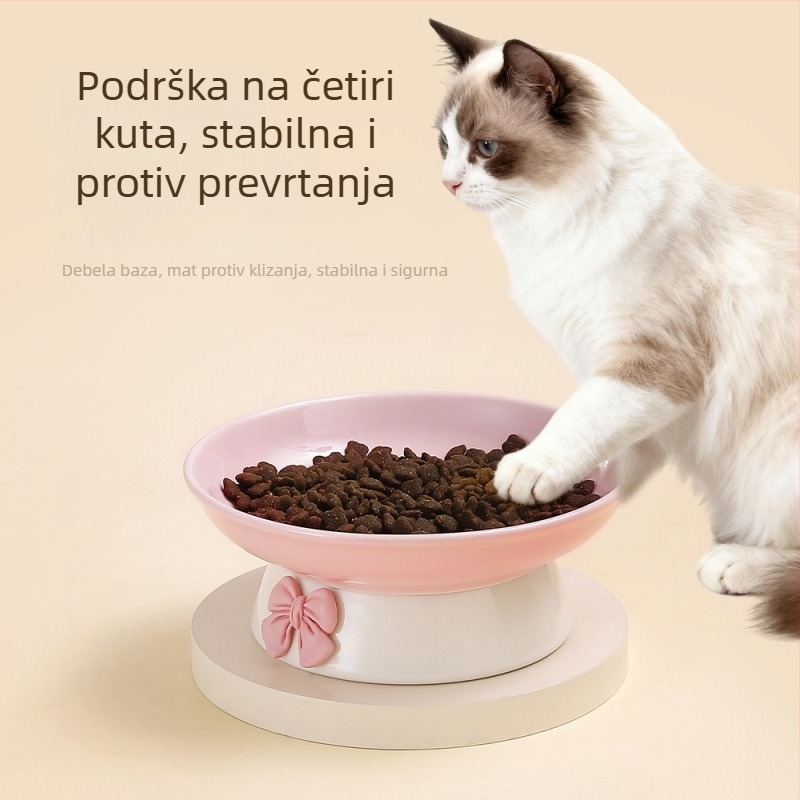 Keramička zdjela za mačke, teža, protiv prevrtanja, podignuta zdjela za hranu i vodu s potporom za vrat