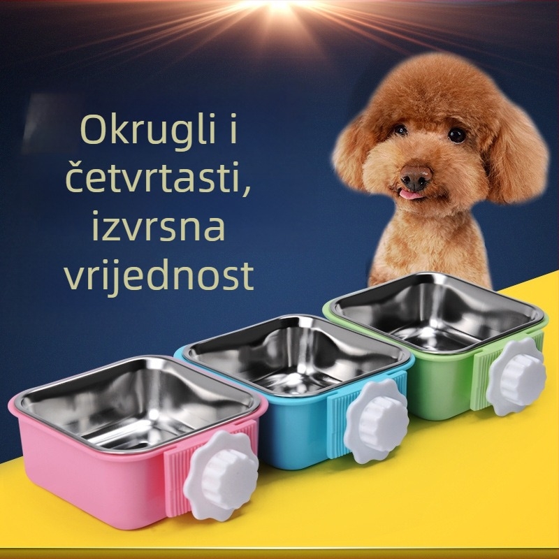 Viseća zdjela za kućne ljubimce - od plastike i nehrđajućeg čelika, za mačke i pse