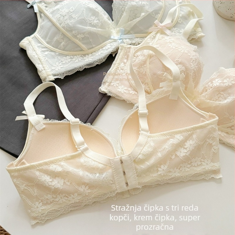 Seksi čipkaste donje rublje za žene s malim grudima, push-up grudnjak, protiv opuštanja, skupljanje bočnih dojki, grudnjak u obliku breskve