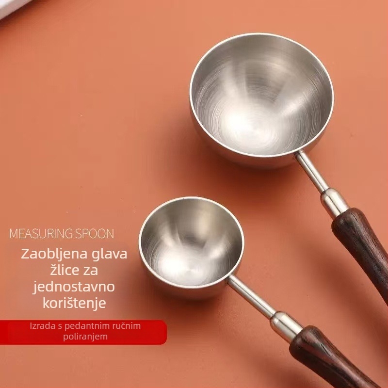 Mjerna žlica od nehrđajućeg čelika 304 s drvenom ručkom u obliku pilećeg krila, za pečenje, zrna kave, mliječni prah i začine, s gram mjernom skalom