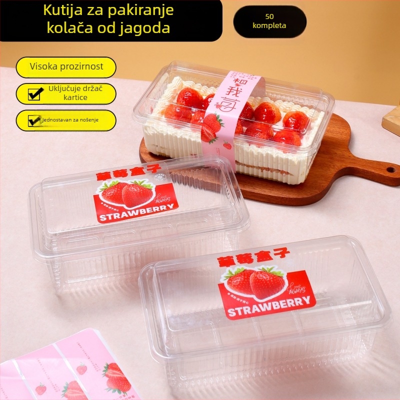 50 paketa jednokratnih kutija za pakiranje torti s jagodom i kremom, pravokutne prozirne PET kutije za obrok, otporne na pritisak i ojačane