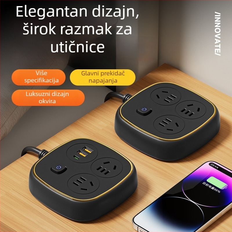 Produžni kabel s USB-om i zaštitom od prenaponskih udara, od čistog bakra, za dom i studentski dom