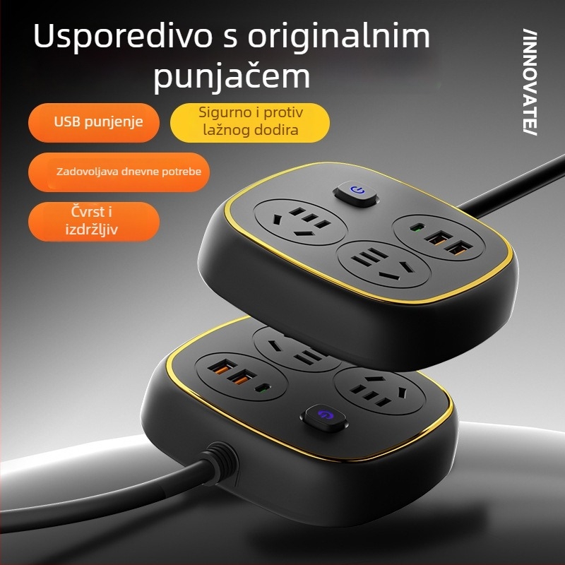 Produžni kabel s USB-om i zaštitom od prenaponskih udara, od čistog bakra, za dom i studentski dom