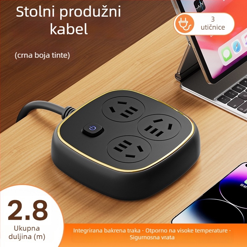 Produžni kabel s USB-om i zaštitom od prenaponskih udara, od čistog bakra, za dom i studentski dom