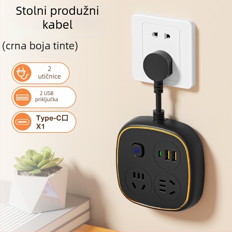Produžni kabel s USB-om i zaštitom od prenaponskih udara, od čistog bakra, za dom i studentski dom