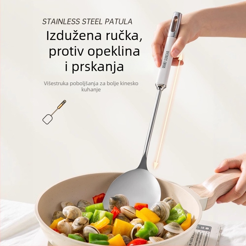 Set kuhinjskih alata od 316L nehrđajućeg čelika: spatula za kuhanje, cedilo, jušna žlica i žlica za prženje