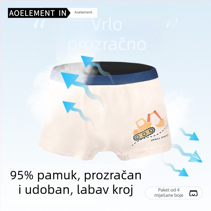 Dječje pamučne bokserice za dečke, 95% pamuk, udobne i prozračne, antibakterijske, za dječake srednje i veće visine, bez stezanja na stražnjici