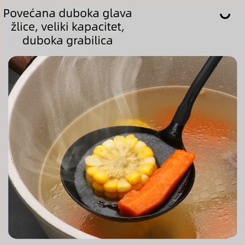 Željezna lopatica za wok i cjediljna žlica s dugim drvenim držačem – set kuhinjskih alata