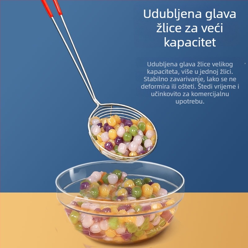 Nehrđajući čelična cjediljka-žlica s crvenim držalom, duboka mreža za vrući hot pot i čaj s perlicama