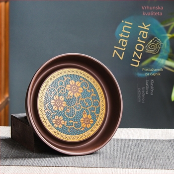 Podložak za čajnik od Yixing Purple Sand s pladnjem, zlatom pozlaćen držač čajnika i toplinska izolacijska baza za suho namakanje