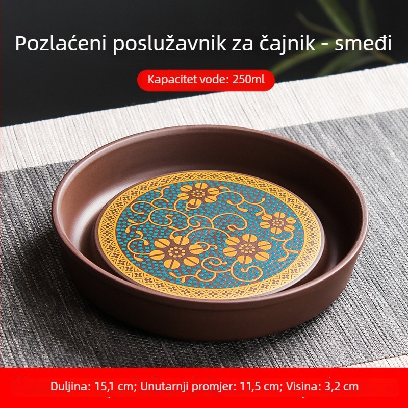 Podložak za čajnik od Yixing Purple Sand s pladnjem, zlatom pozlaćen držač čajnika i toplinska izolacijska baza za suho namakanje