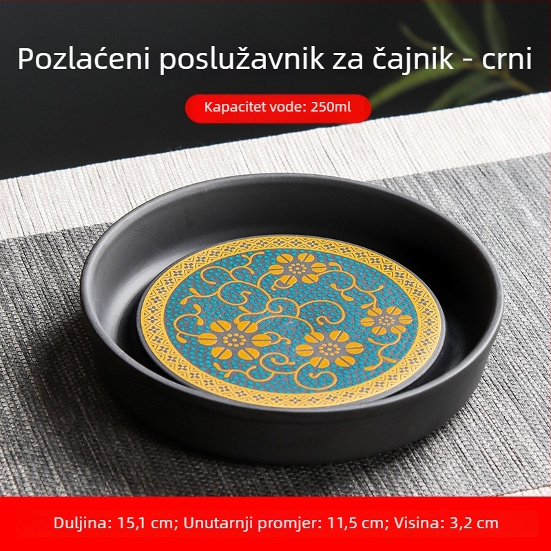 Podložak za čajnik od Yixing Purple Sand s pladnjem, zlatom pozlaćen držač čajnika i toplinska izolacijska baza za suho namakanje