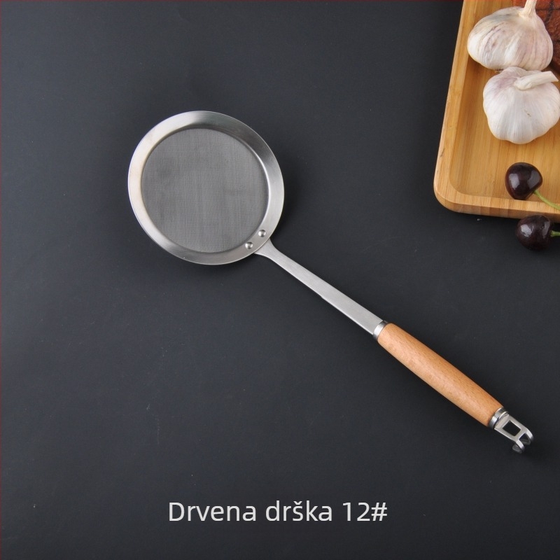 Žlica od nehrđajućeg čelika 304 za uklanjanje pjene, odvajanje ulja i filtriranje, mrežica za ulje i držač protiv opeklina