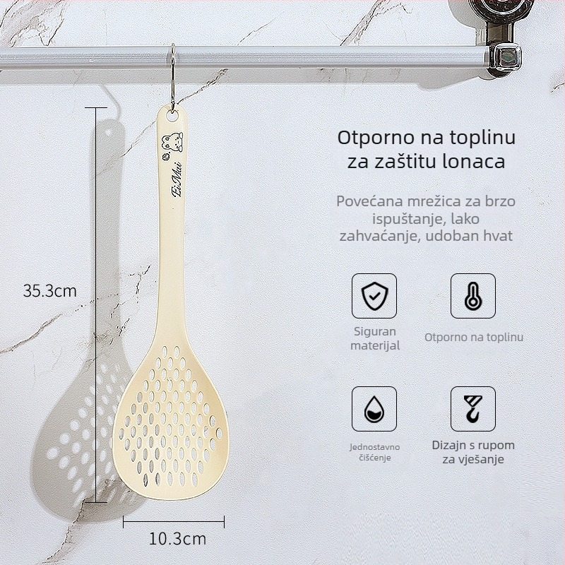 Žlica za rezance u japanskom stilu s dugim držajem, plastični kuhinjski alat u jednom komadu, višefunkcionalna žlica za tjesteninu i cedilo