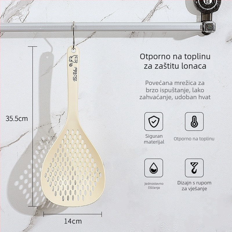 Žlica za rezance u japanskom stilu s dugim držajem, plastični kuhinjski alat u jednom komadu, višefunkcionalna žlica za tjesteninu i cedilo