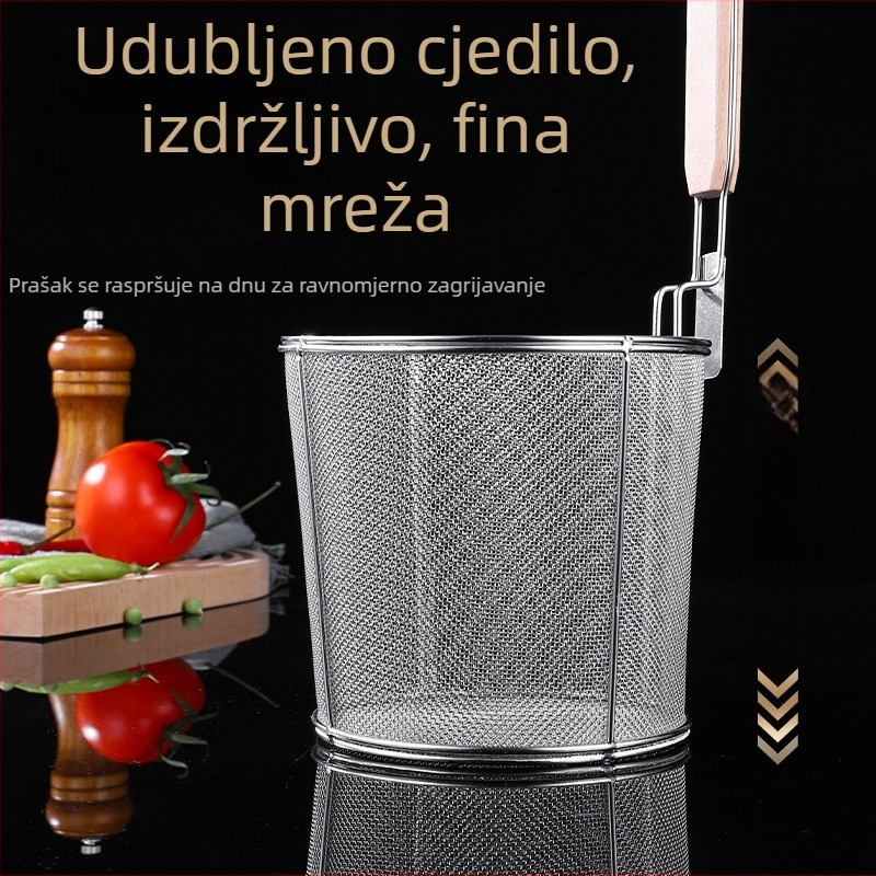 Kuhinjska cediljka od nehrđajućeg čelika s drvenom drškom, viseće sito za rezance i povrće, veliko mrežasto cedilo