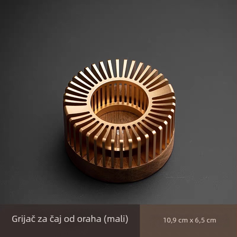 Set za grijanje čaja od orašvog drveta sa staklenim čajnikom i svijećom za grijanje