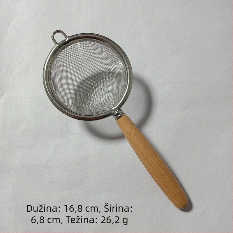Nehrđajuće čelično mrežasto cjedilo s ručkom u imitaciji drveta, kuhinjska cjediljka za brašno, filtr za sok i sojino mlijeko