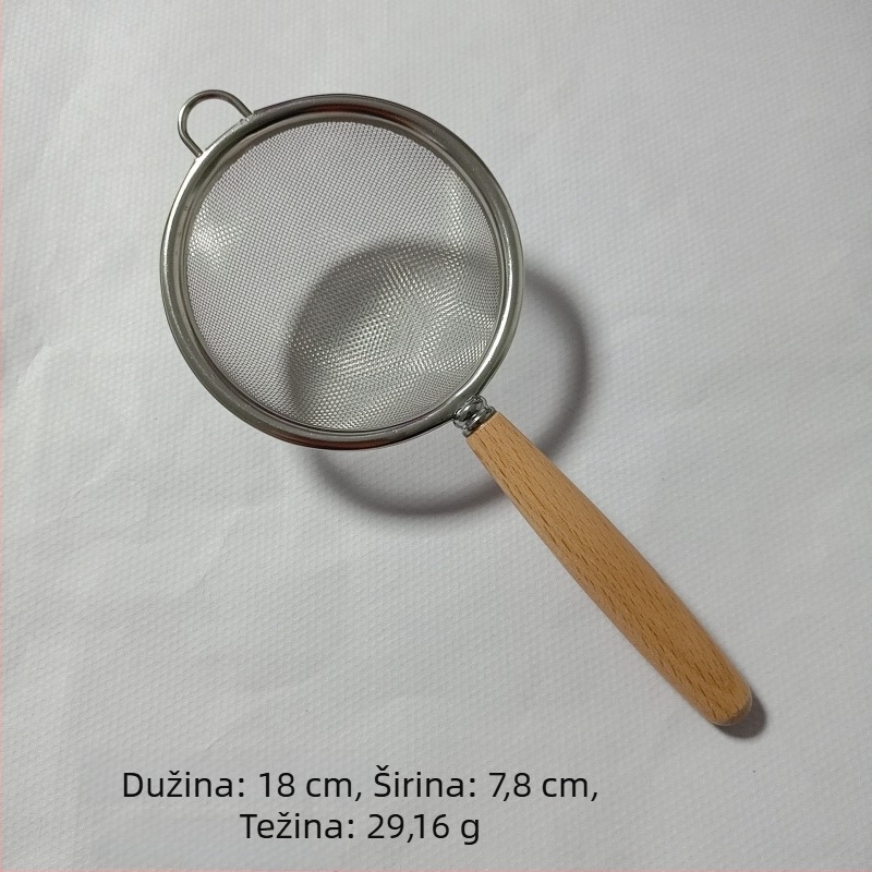 Nehrđajuće čelično mrežasto cjedilo s ručkom u imitaciji drveta, kuhinjska cjediljka za brašno, filtr za sok i sojino mlijeko