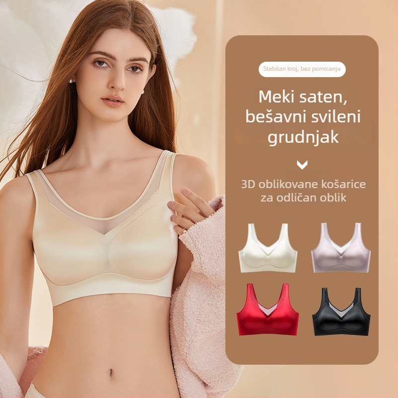 Bešivni grudnjak od nježne satenske svile, udoban i prozračan, bez čeličnih krugova, s gornjom podrškom i bočnom podrškom