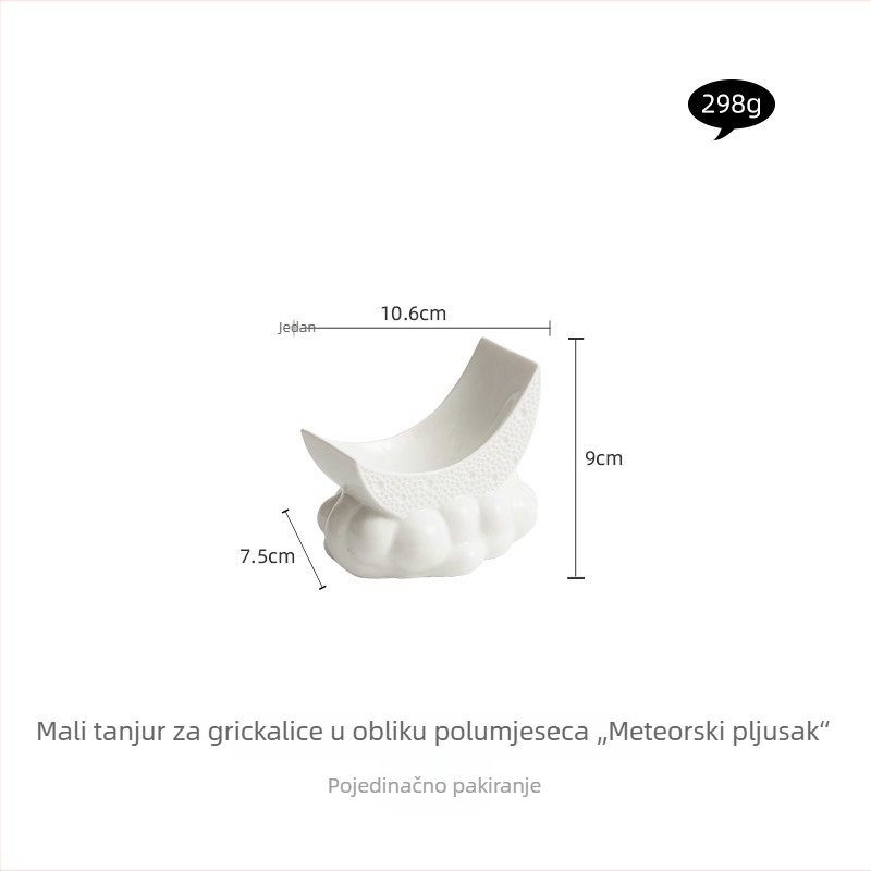 Keramička posuda za umak u obliku mjeseca, nepravilnog oblika, suvremenog minimalističkog stila, pogodna za hotele i restorane, površina s pod glazom, mikrovalna ispravna, promjer 10 cm