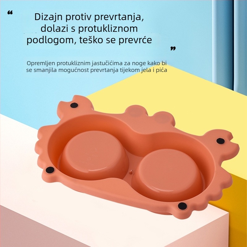 Mat za sporo hranjenje s dvjema zdjelama, protiv prosipanja, za mačke i pse, nehrđajući čelik