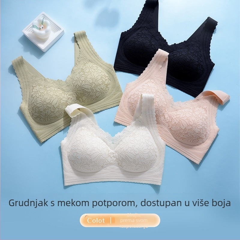 Čipkasti grudnjak od Mulberry svile, nježno podizanje, bez žice, bočna podrška, bešivan, udoban.