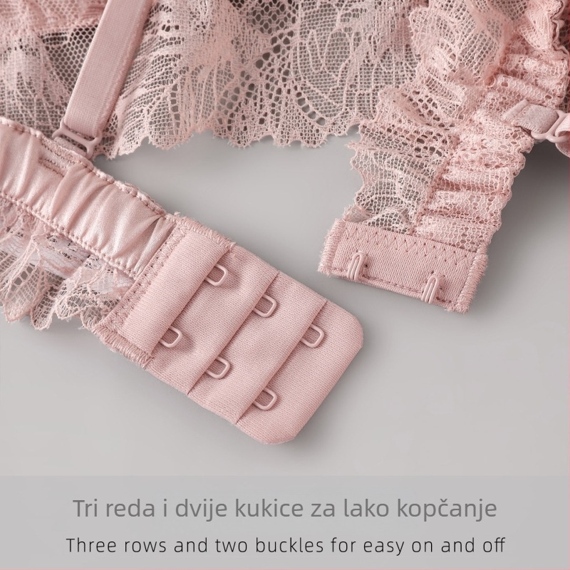 Francuski romantični svileni grudnjak s trokutičnim košaricama, čipkasti križni izrez, bez žica