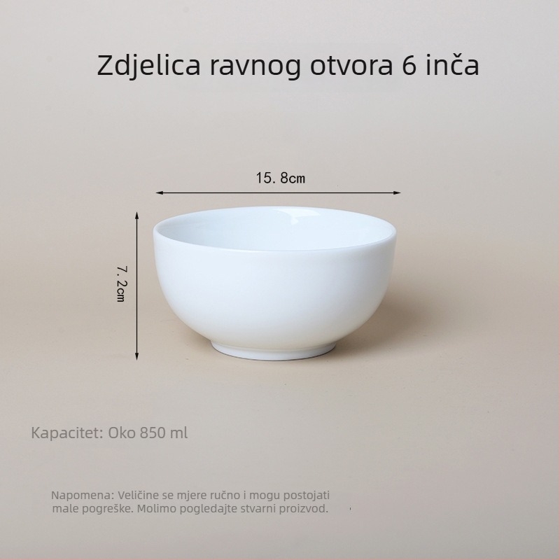 Bijela keramička zdjela, velika zdjela za rezance i juhu za hotele i restorane, kućna zdjela za rižu, zdjela s ravnim rubom protiv opeklina, prilagođeni logo