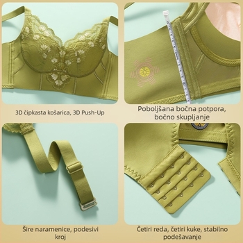 Sutien za oblikovanje s čipkom za žene, push-up, protiv opuštanja, podesiv, podstava od mulberry svile