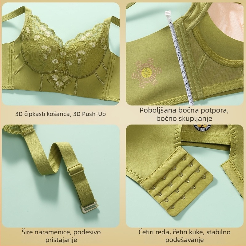 Sutien za oblikovanje s čipkom za žene, push-up, protiv opuštanja, podesiv, podstava od mulberry svile