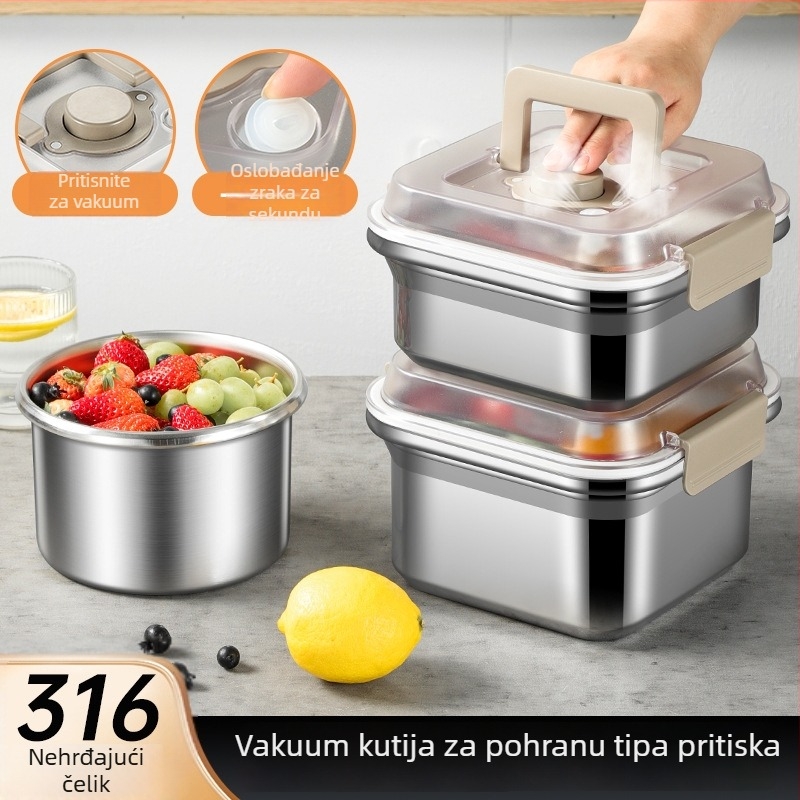 Spremnik od nehrđajućeg čelika s vakuumom za očuvanje svježine, ojačani, veliki kapacitet, kutija za ručak, čuvanje u hladnjaku, zatvorena