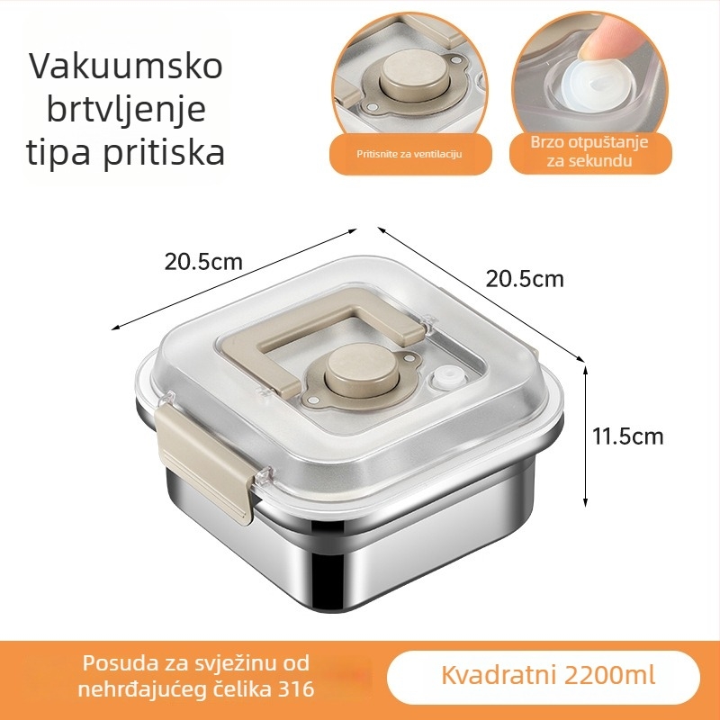Spremnik od nehrđajućeg čelika s vakuumom za očuvanje svježine, ojačani, veliki kapacitet, kutija za ručak, čuvanje u hladnjaku, zatvorena