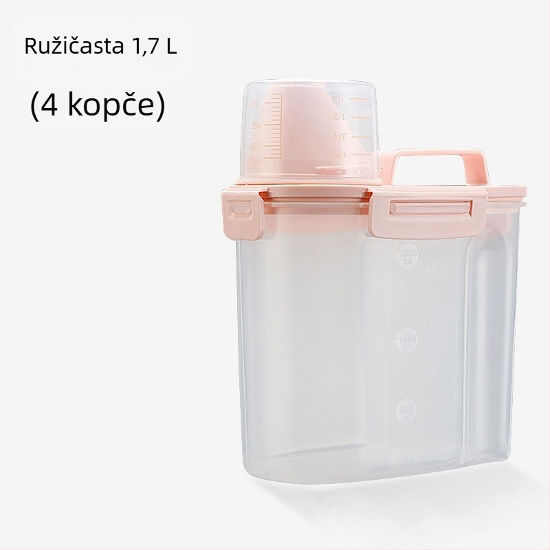 Kontejner za hranu za kućne ljubimce, prenosni, hermetički zatvoren, otporan na vlagu, s mjernom posudom, za pse i mačke, kapacitet 1.7L/3L