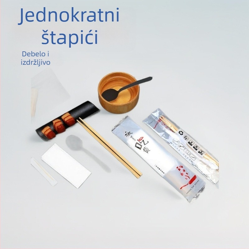 Jednokratne drvene štapiće za restorane, brzu hranu i dostavu; zasebna žlica; trodjelni set; pakiranje posuđa 4-u-1; prijenosno