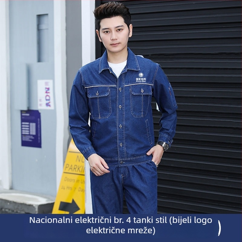 Muški denim set radne odjeće za elektro pogon – otporan na habanje, zaštita od opeklina, reflektirajući, tanak ljetni PPE za zavarivače
