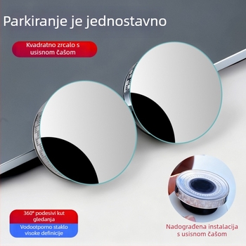 Ljepljivo bezokvirno malo kružno ogledalo retrovizora, visoke rezolucije, 360° konveksni široki ugao, podesivo za pomoć pri parkiranju i gledanje u mrtve kutove