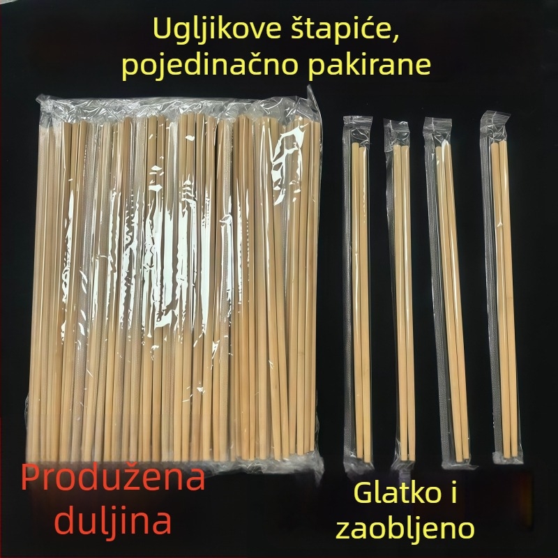 Jednokratne bambus štapiće za jelo, produžene, pojedinačno pakirane, za kućnu upotrebu i dostavu, otporne na plijesan, karbonizirane