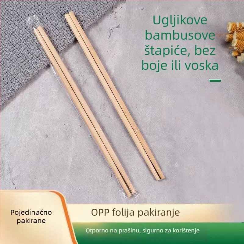 Jednokratne bambus štapiće za jelo, produžene, pojedinačno pakirane, za kućnu upotrebu i dostavu, otporne na plijesan, karbonizirane