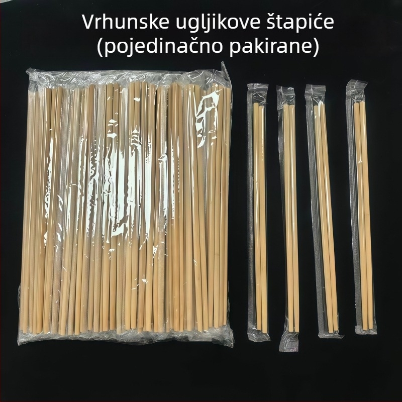 Jednokratne bambus štapiće za jelo, produžene, pojedinačno pakirane, za kućnu upotrebu i dostavu, otporne na plijesan, karbonizirane