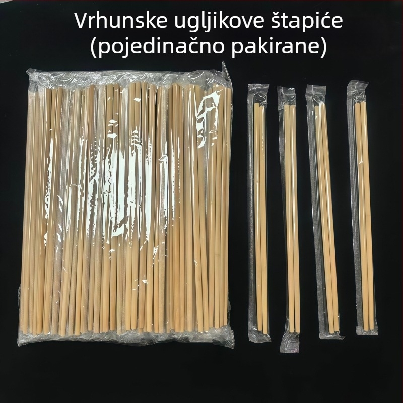 Jednokratne bambus štapiće za jelo, produžene, pojedinačno pakirane, za kućnu upotrebu i dostavu, otporne na plijesan, karbonizirane