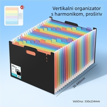 Uspravna dugačka harmonika mapa A4, višeslojni organizator dokumenata i studentskih radova