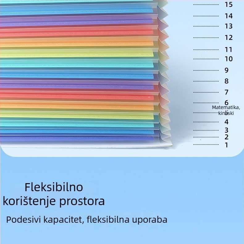 Uspravna dugačka harmonika mapa A4, višeslojni organizator dokumenata i studentskih radova