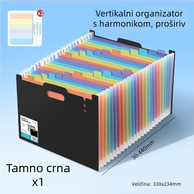 Uspravna dugačka harmonika mapa A4, višeslojni organizator dokumenata i studentskih radova