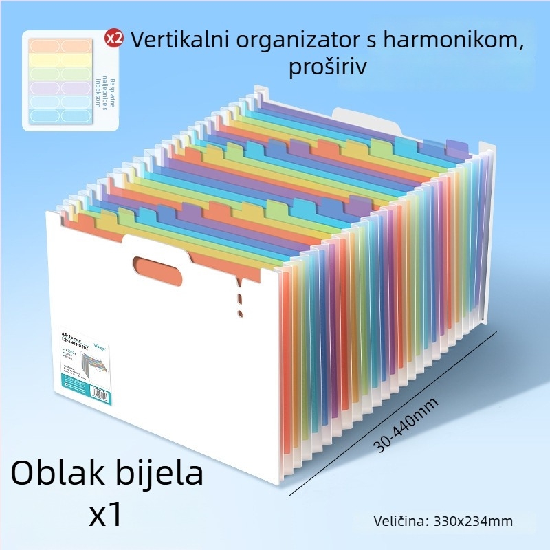 Uspravna dugačka harmonika mapa A4, višeslojni organizator dokumenata i studentskih radova