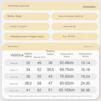 Dječji jesenski set pidžama od 100% pamuka s toplim gornjim dijelom i donjim dijelom, odvojeni gornji i donji dio, za djecu 1–3 godine