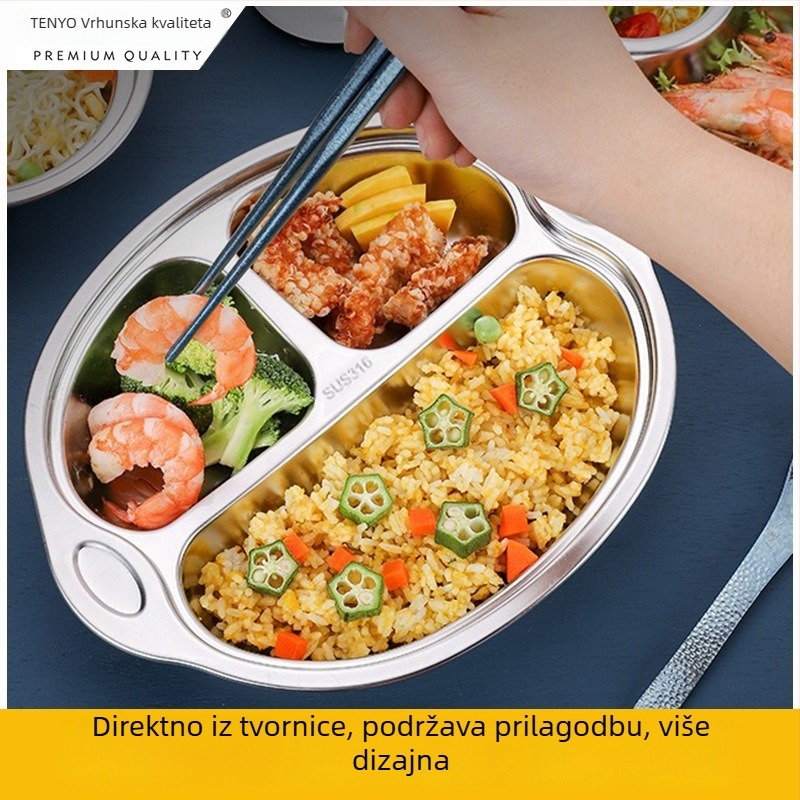 Dječji tanjur od nehrđajućeg čelika s odjeljcima, 304/316, crtić uzorak, nepravilnog oblika, plitki tanjur