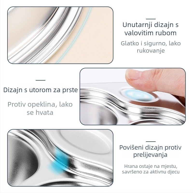 Dječji tanjur od nehrđajućeg čelika s odjeljcima, 304/316, crtić uzorak, nepravilnog oblika, plitki tanjur