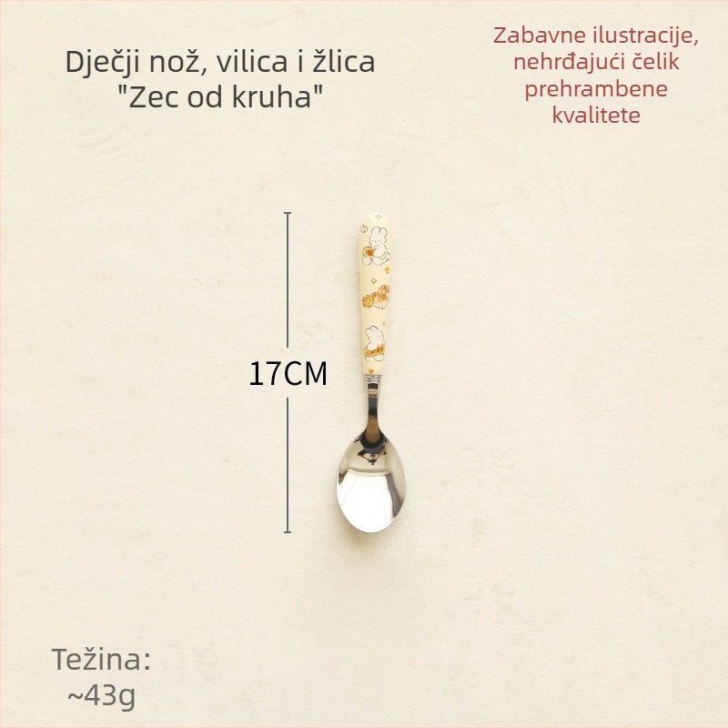 Dječji pribor od nehrđajućeg čelika s keramičkom drškom – nož, vilica i žlica, desertna žlica u zapadnom stilu